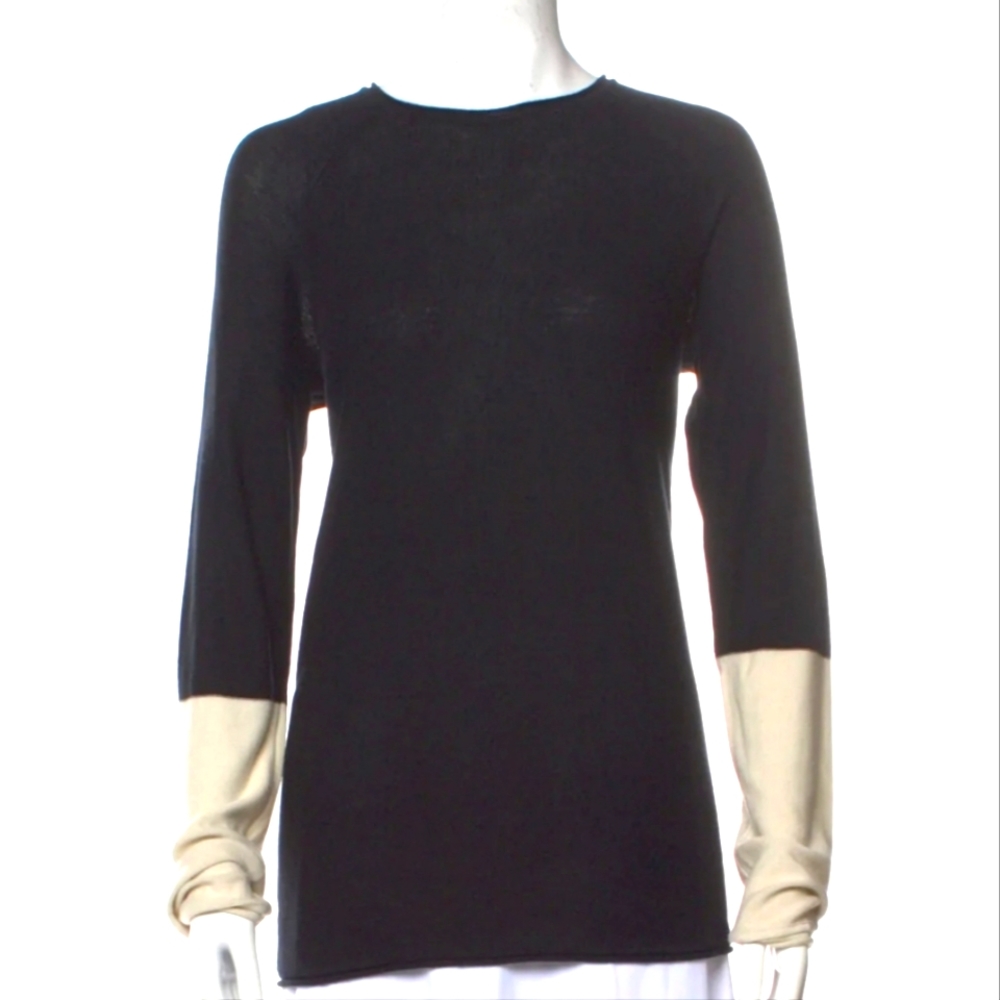 T Alexander Wang Colorblock Cream/Black Long Pullover Sweater Wool Silk Blend‎ S
